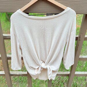 GAP Softspun Cream 3/4 Sleeve Tie-Front Top